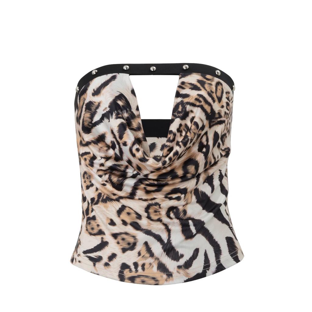 European and American style women's summer new sexy leopard print off-shoulder strapless strapless tank top with inner layers