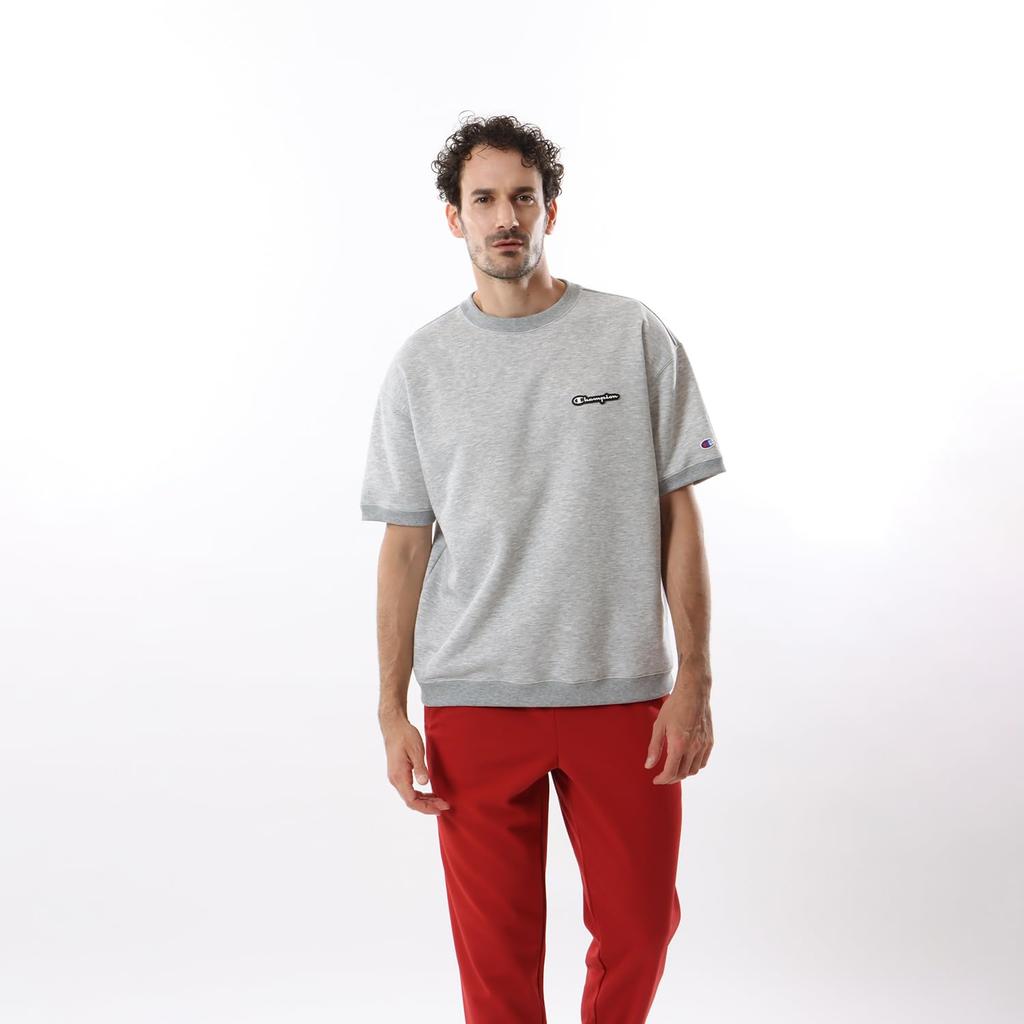 Sweatshirt Short Sleeve Stretch Quick Dry Script Logo Terry Short Sleeve Crew Neck Sweatshirt Sports Oxford Gray [Champion] Techweave(R) Men's