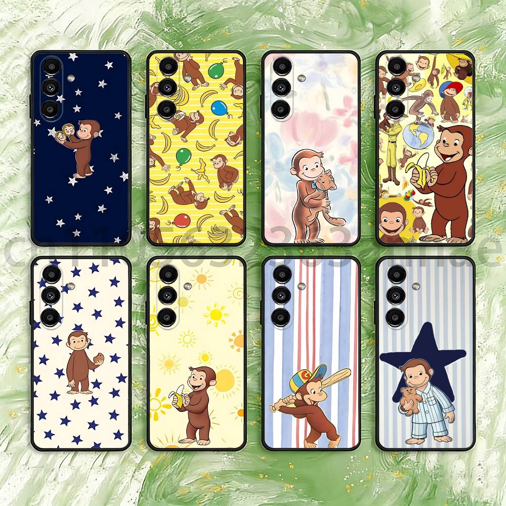 Luxury Y2K Curious George Phone Case For Samsung S25,24,23,22,21,S20,Ultra,Plus,FE Black Soft Cover