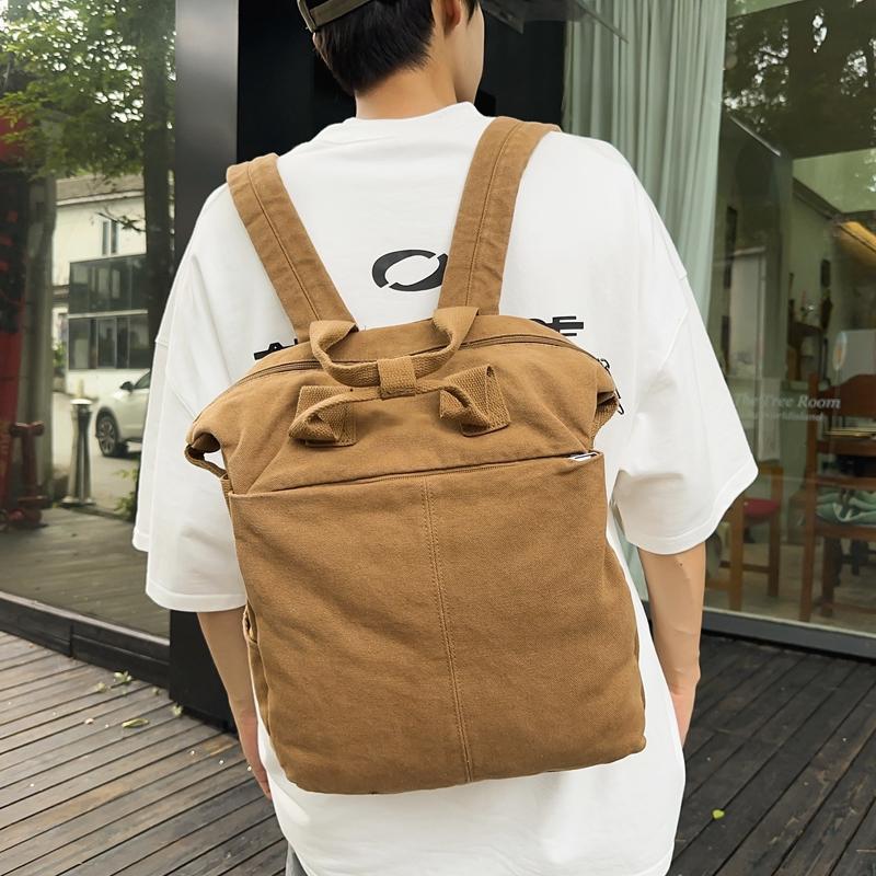 Plátěný jednobarevný studentský školní batoh Pánský velkokapacitní cestovní batoh