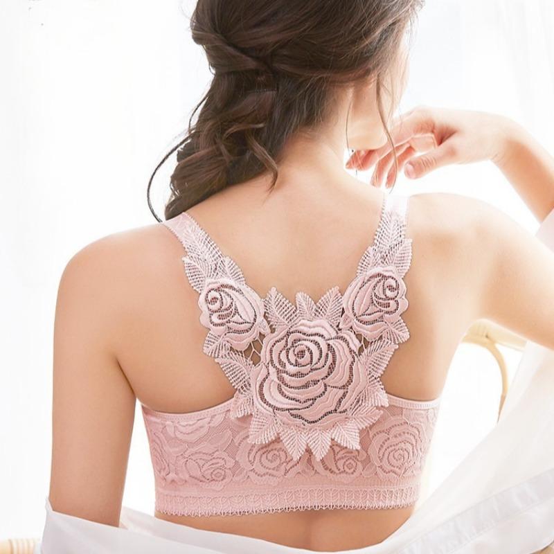 Front Buckle Rose Beautiful Back Plus Size Bra Set Big Breasts Small Gathering Underwear Women's Upper Support Adjustable Bra