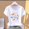 (Asian Size) Lovely Letter Style Trend Short Sleeve T-shirts Print Fashion Flower Female Casual Top T O-neck Graphic Tee Women's Clothing