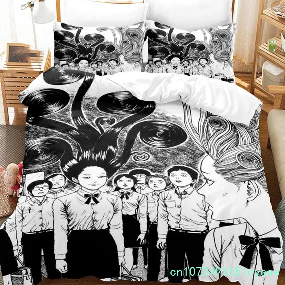 3D-gedrucktes Junji Ito Manga Bettwäscheset Jungen Mädchen Twin Queen Größe Bettbezug Kissenbezug Bett Kinder Erwachsene Heimtextil
