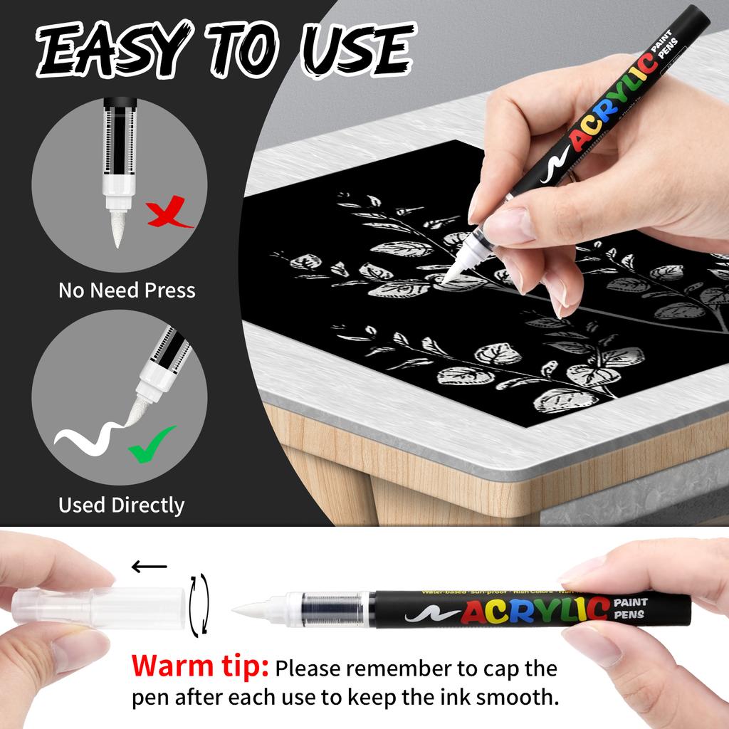 8 Stück Schwarz-Weiß Acrylfarben Marker Set, Große Tintenkapazität, Acrylmarker für Illustration, Skizzieren, Holz, Glas, Fab