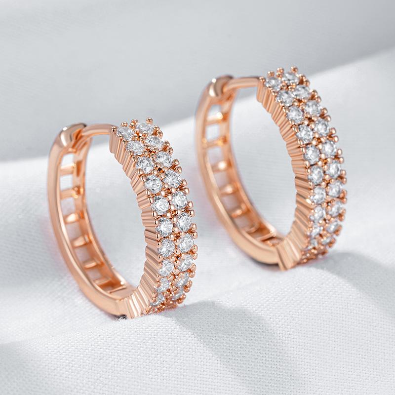 Rose Color Trendy Gold Hoop Earrings For Women Full Shiny Natural Zircon Accessories Vintage Bride Wedding Jewelry