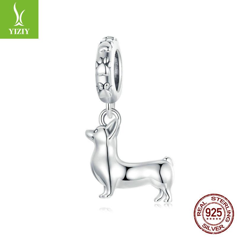 Corgi Diy Pendant Accessories, Cute Animal Puppy S925 Silver Bracelet Beaded