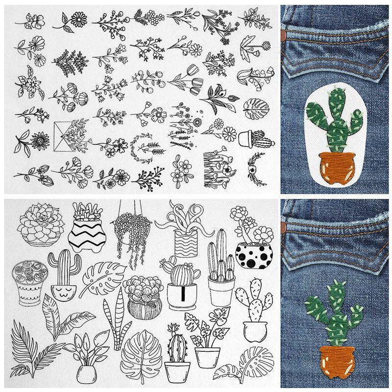 DIY Water Soluble Embroidery PatternWash Away with Pre-Printed Pattern Designs Stencils Transfers for Hand Sewing Lover Beginner