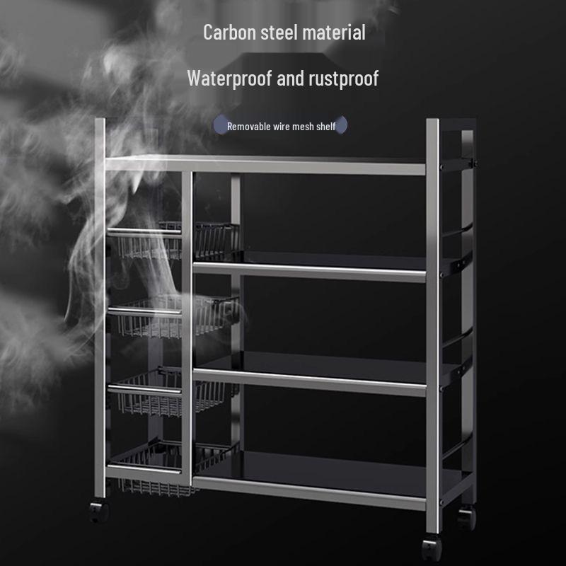 Floor-standing Multi-layer Kitchen Shelf for Cookware, Vegetables, Microwave, and Snacks