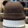 Cute burgundy bear knitted wool hat children's autumn and winter new warm and cold ear protector pullover hat