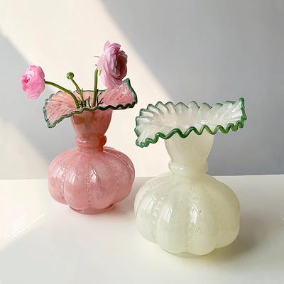 Szklany wazon w kształcie dyni, fala, retro, europejski, ręcznie robiony szklany wazon, kompozycja kwiatowa, akcesoria, terrarium, wazony na kwiaty