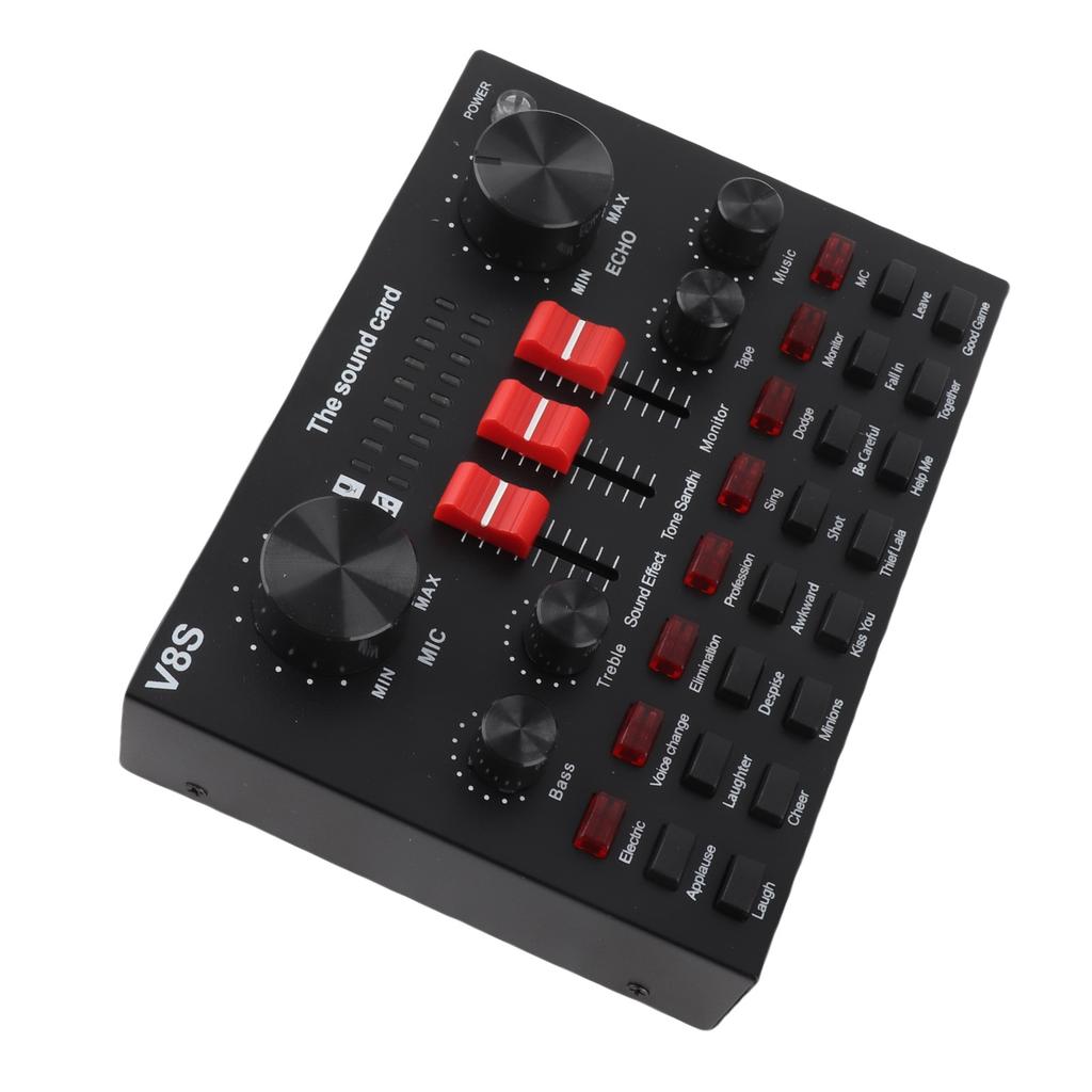 Live Sound Card 8 Modes Voice Changer Sound Mixer Board with 16 Sound Effects for Karaoke Live Streaming