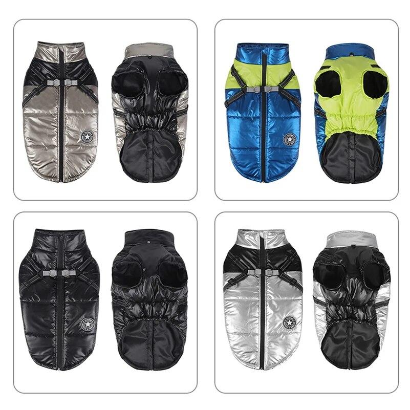 Large Dog Clothes Winter Warm Dog Jacket with Harness Reflective Puppy Outfit Waterproof Pug French Bulldog Labrador Costumes