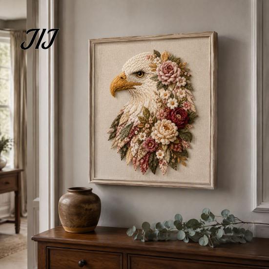 Eagle Themed Home Ornament Patchwork DIY Kit, Christmas Fabric Art Halloween Sewing Kit Patriotic Craft for Handmade Wall Decor Relaxing Crafting