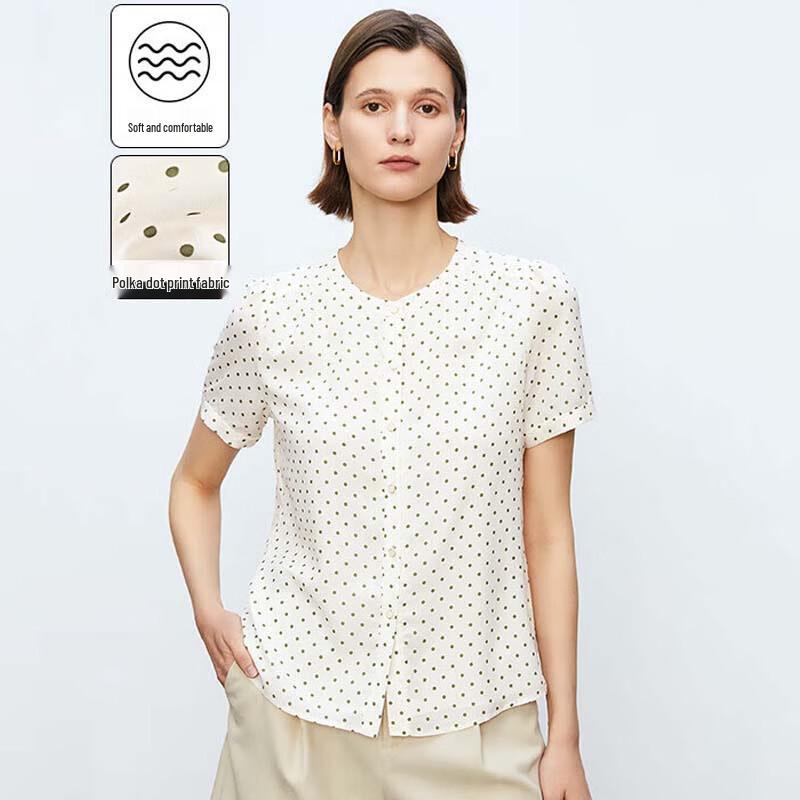 JESSIE Women s Polka Dot Short Sleeve Round Neck Blouse DP5SCB113 S