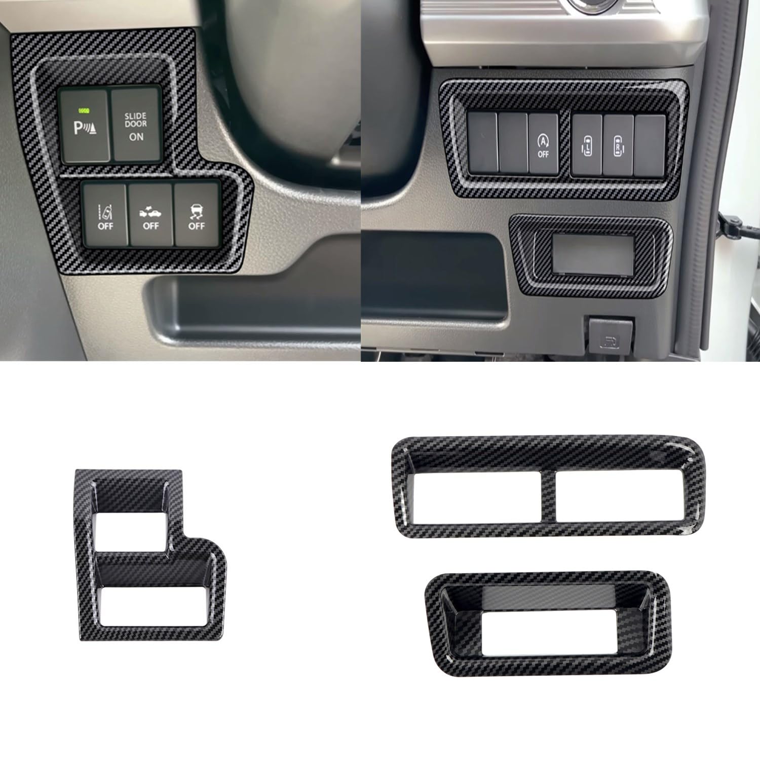 

HIGH FLYING Headlight Switch Button Interior Garnish for Suzuki Spacia Custom Gear MK53S ABS Cover, Multi-Function Frame, (2017-2022), 3-Piece (Carbon