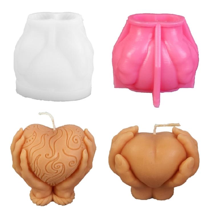 Hand Holding Heart Candle Mold 3D Heart Shape Candle Silicone Mold DIY Soap Mold
