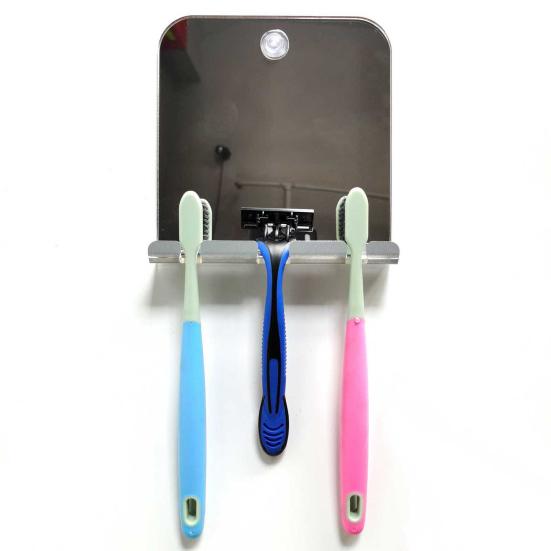 1 Set Shower Mirror with Suction Cup Wall Mounted Acrylic Anti-Fog Shaving Makeup Mirror for Bathroom