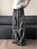 Women's Retro Washed Cargo Pants - Multi-Pocket, Distressed, Loose Fit, Wide-Leg, Pleated with Drawstring.