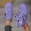 Lila Sneaker für Damen Atmungsaktive Chunky Plateau-Sneaker Damen Freizeitschuhe Slip-On Dicksohlige Sneaker Frau Sportschuhe