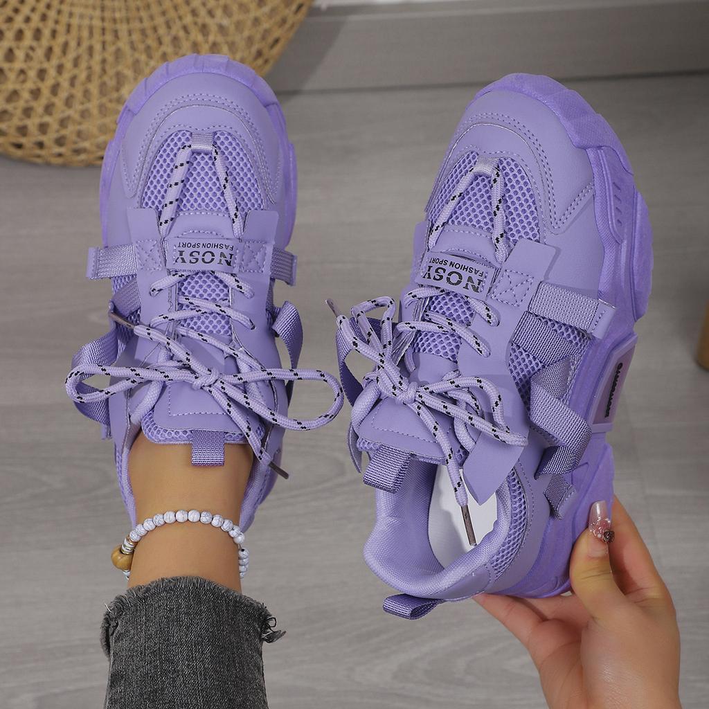 Lila Sneaker für Damen Atmungsaktive Chunky Plateau-Sneaker Damen Freizeitschuhe Slip-On Dicksohlige Sneaker Frau Sportschuhe