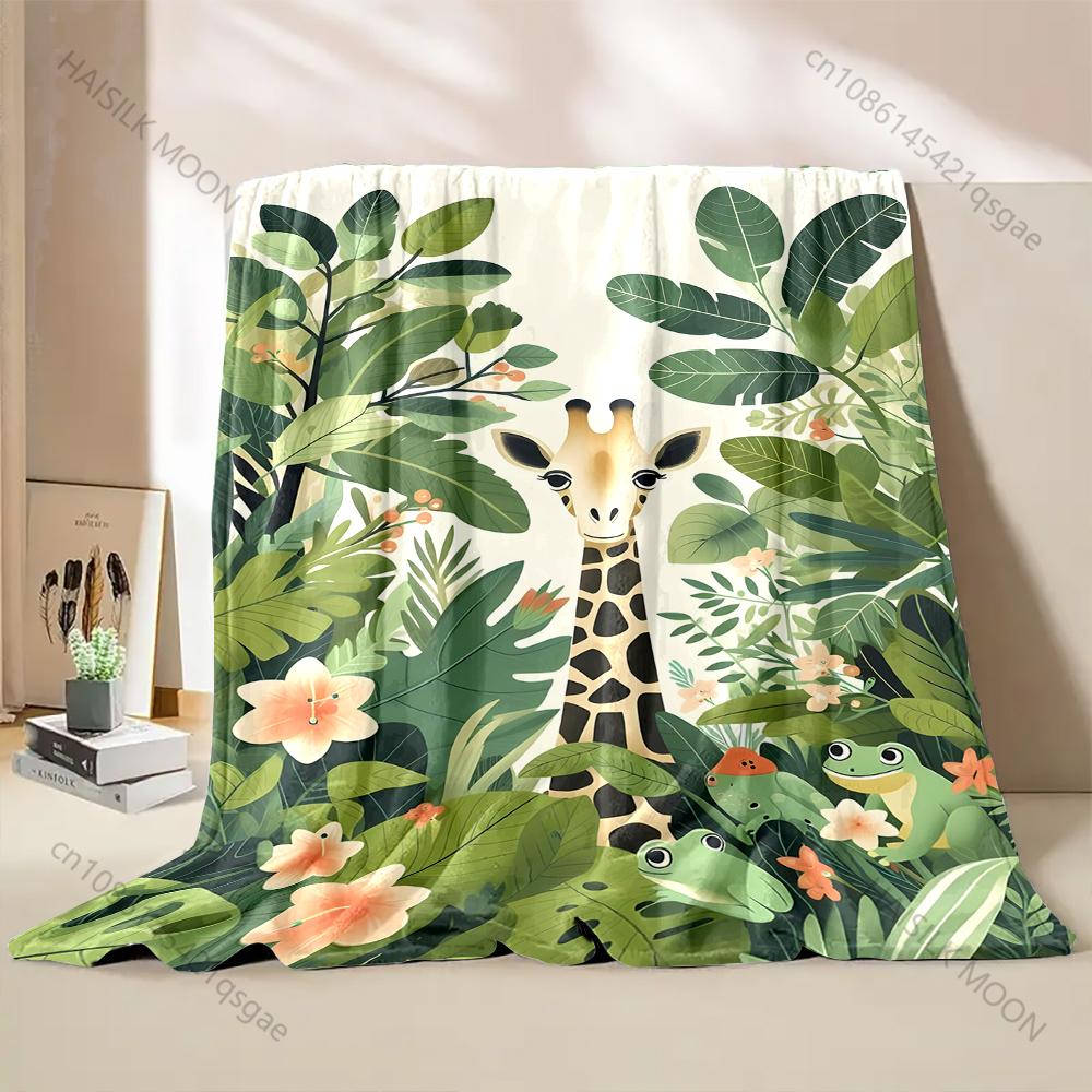 Cartoon Animal Park Printed Blanket Warm and Soft for Home Travel Blanket Sofa Bedding Camping Picnic Car Office Cover Blanket