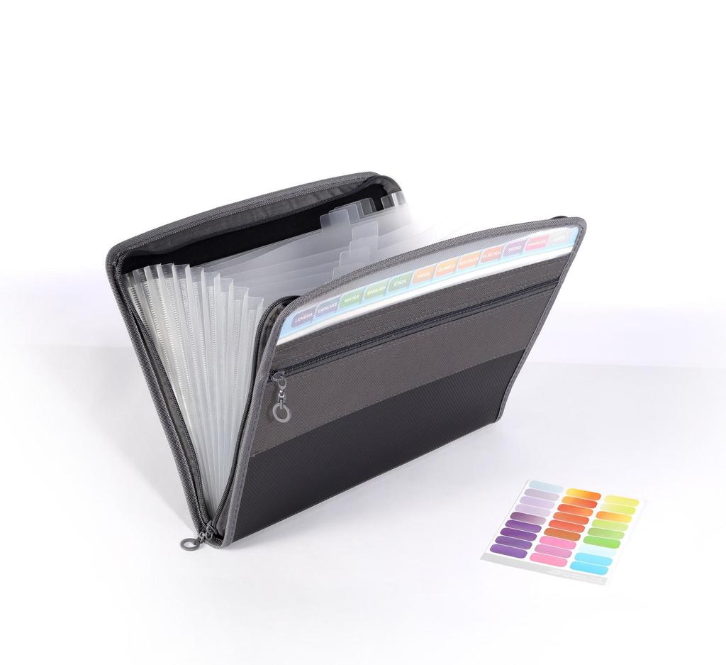 A4 Double Zipper Accordion File Bag, 13-Pocket Waterproof Student Folder