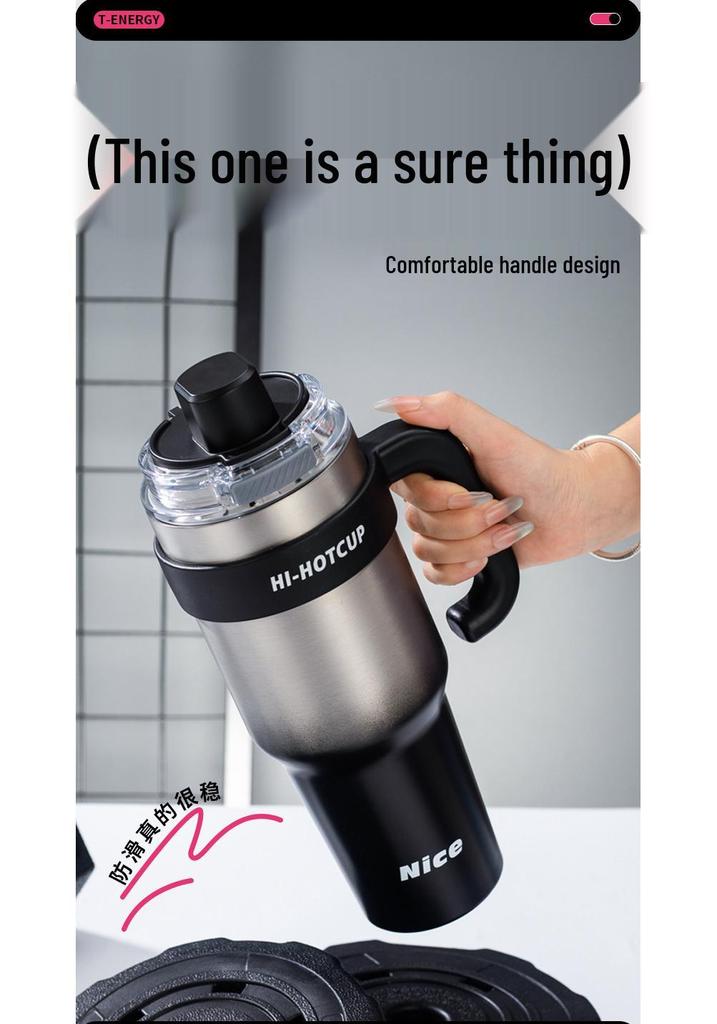 316 Stainless Steel Large Capacity Thermos Cup with Ceramic Inner Liner - Insulated Straw for Outdoor Use