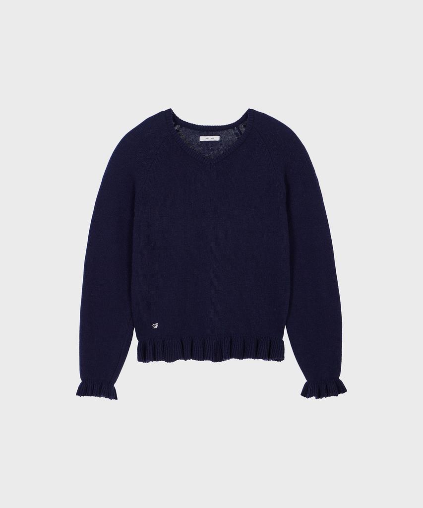 Alkialka V-Neck Frill Knit (Navy)