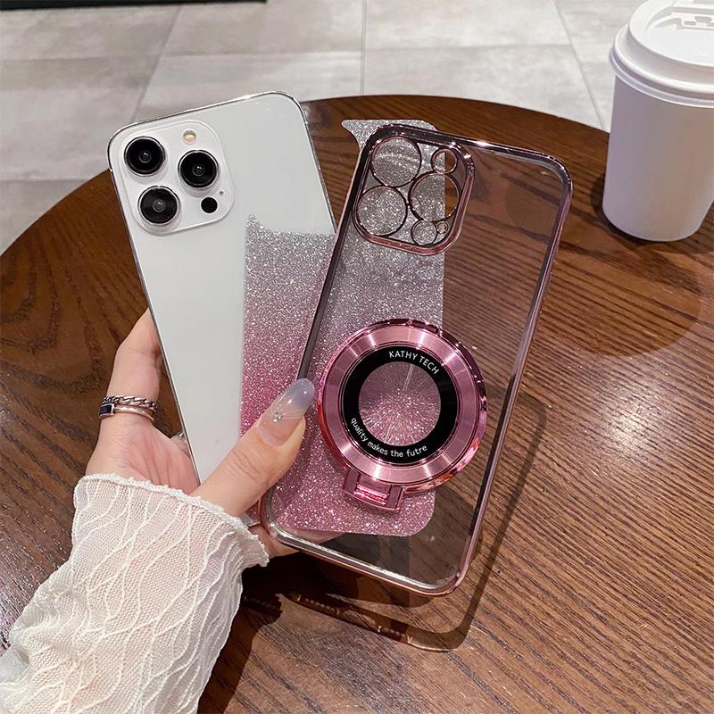 Shockproof Glitter Plating Magnetic Bracket Holder Case For Xiaomi Redmi 15C 15 14C 13C 13X Note 15 14 Pro Plus Silicone Cover