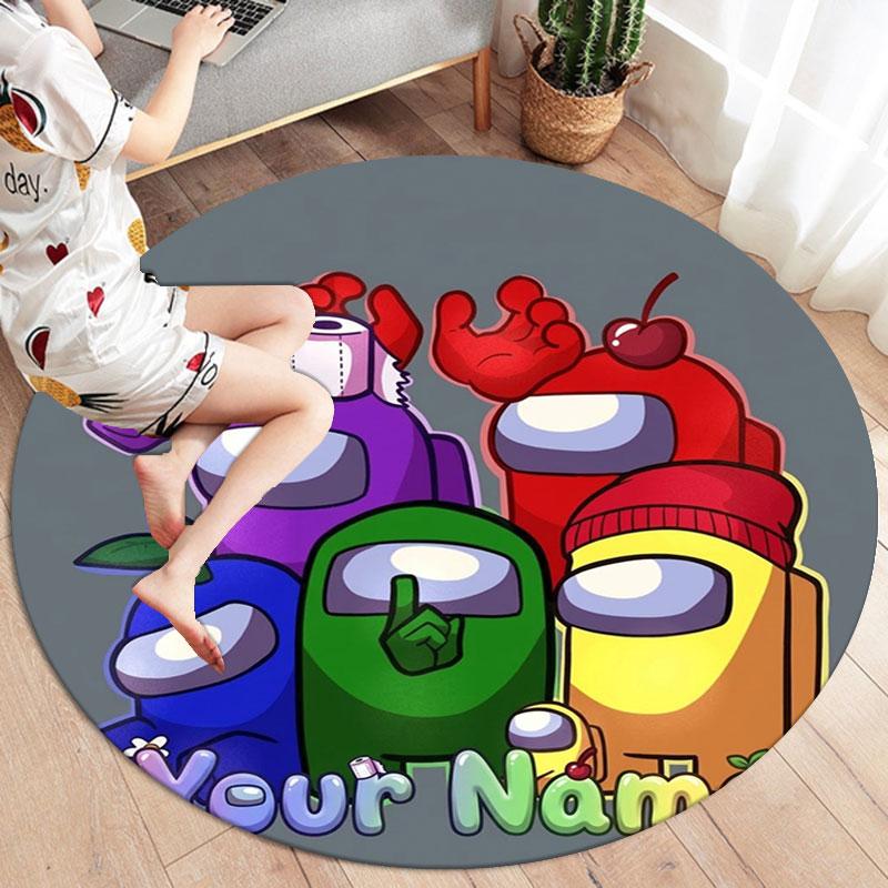 Among Us Custom Name Round Area Rug,Carpet Rug for Living Room Bedroom Sofa Playroom Decor,Non-slip Floor Mat