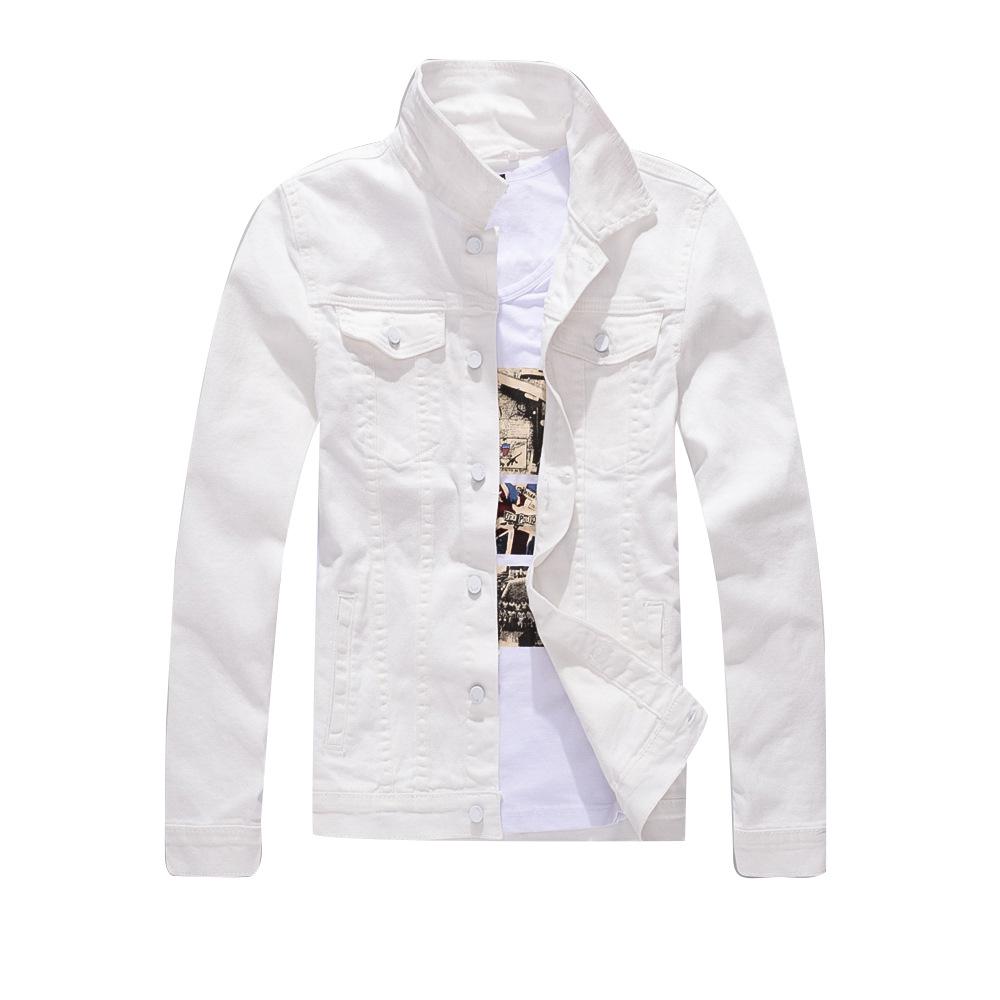 Men's Slim Fit White Washed Denim Jacket - Trendy Korean Style Long Sleeve Outerwear
