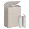 SONGMICS Cesta de Lavandería con Tapa, Cesto Grande de 160L, 2 Compartimentos, Bolsas de Forro Extraíbles, Cubo de Lavado Plegable con Asas, 56 x 40.5 x 70 cm