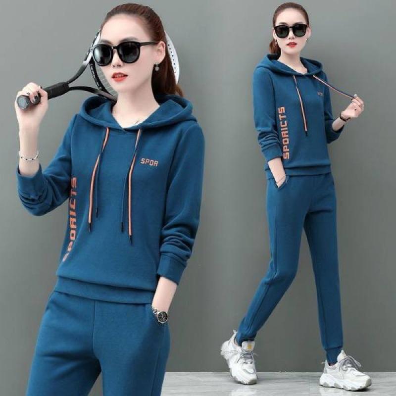 Casual Hooded Sweatshirt Sports Suit for Women Spring and Autumn Large Size Korean Style Fashion Loose Two-piece Set