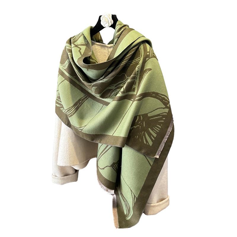 Retro printing contrasting colors double-sided imitation cashmere scarf winter high-end warm shawl women