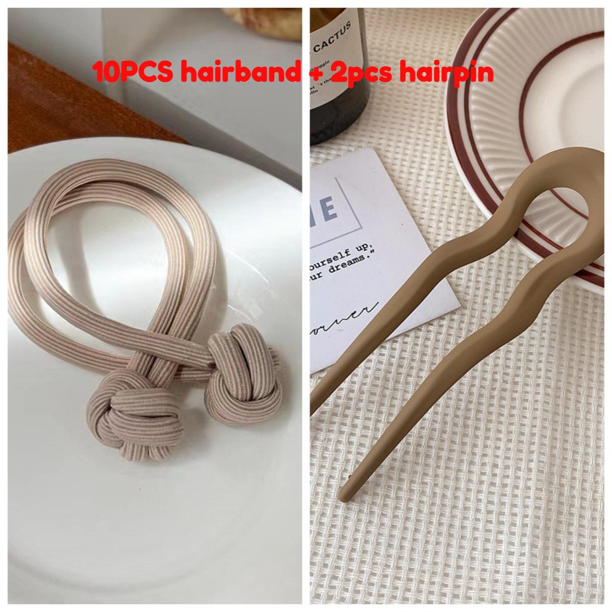 

10 шт. Цветные эластичные резинки для волос и 2 шт. заколок для волос, Y2K Повседневные резинки для волос Аксессуары для волос, подходят для повседневной носки светло-серый