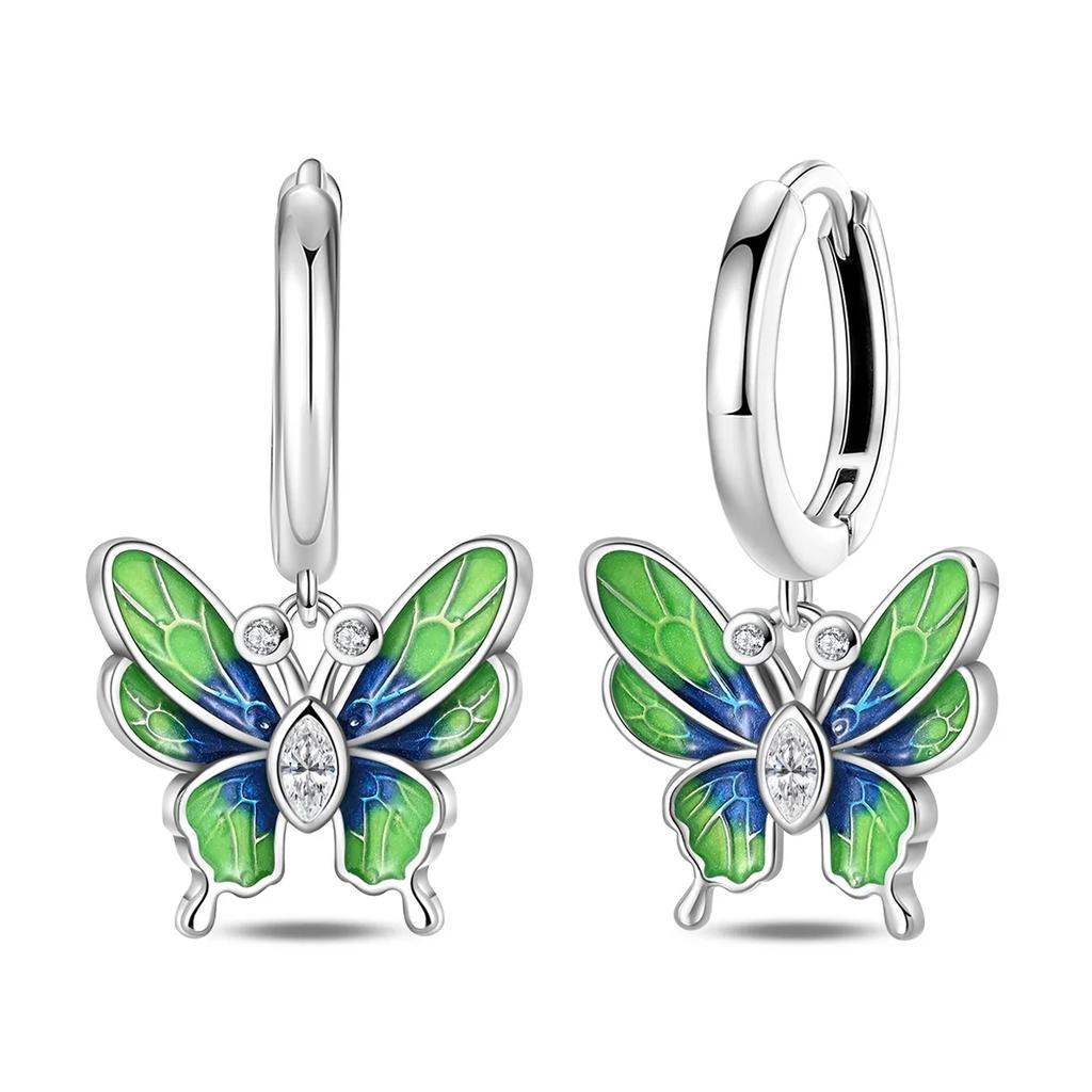 925 Silber Sexy Hängende Ohrringe Schmetterling Schleife Herz Blume Muschel Perle Edelstein Bling Set für Damen Ohrstecker Geschenk Feiner Schmuck