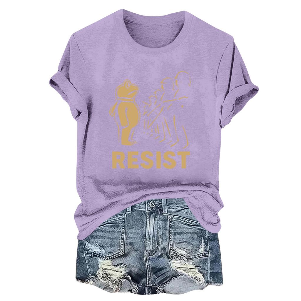 Women's Fashion Casual Printed Round Neck Short Sleeved Pullover T-Shirt Top