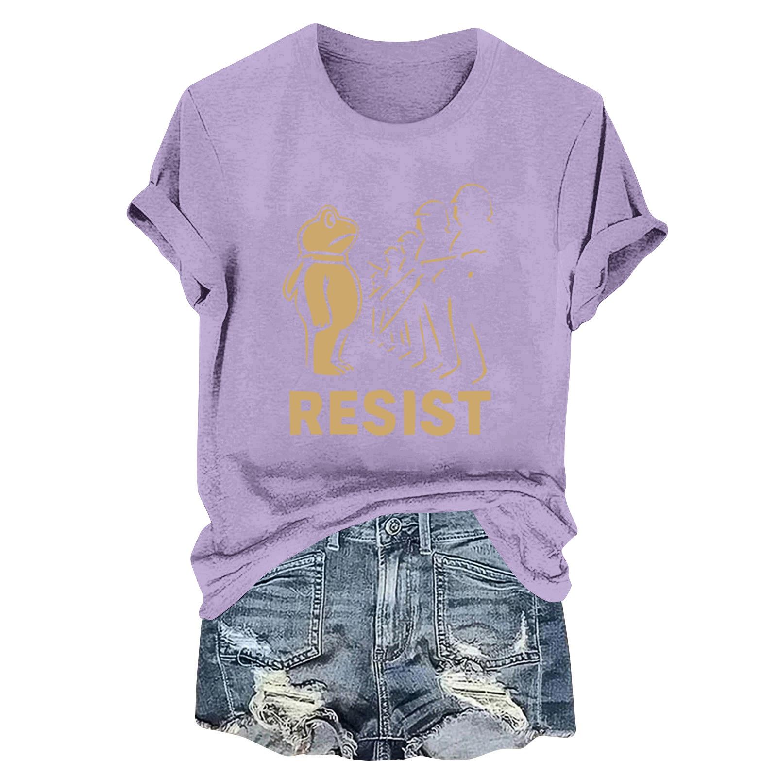 

Женская модная повседневная футболка-пуловер с принтом, круглым вырезом и короткими рукавами XXL фиолетовый