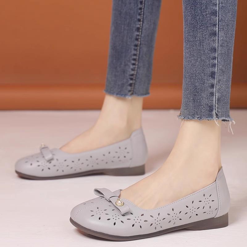 Fashion GKTINOO 2025 Genuine Leather Shoes Hollow Out Women Ballet Flats Summer Women's Solid Soft Bottom Shoes Woman Slip On Loafers