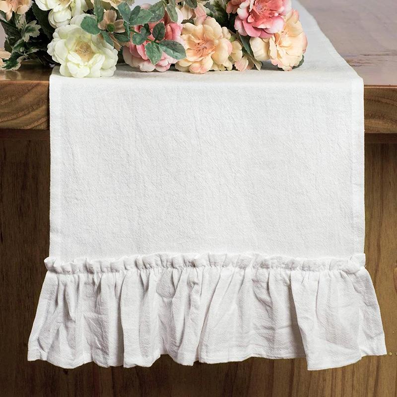 100% Cotton Ruffle White Table Runners For Rustic Wedding Decoration Baby Shower Birthday Party Living Room Kitchen Dinner Decor