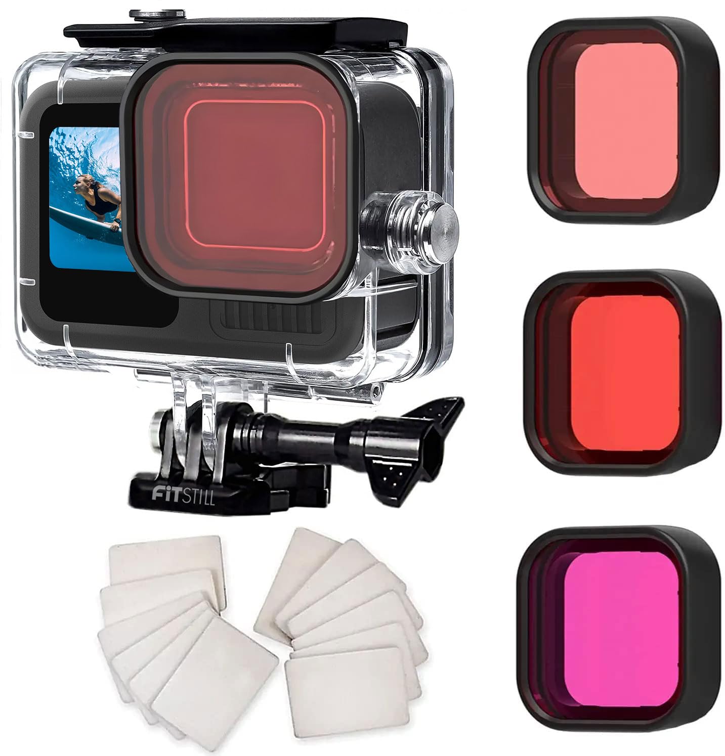 

FitStill Waterproof Housing for Go Pro Hero black Protective Underwater Diving Case Shell with 3 Pack Filters Accessories Go Pro hero 12/11/10/9