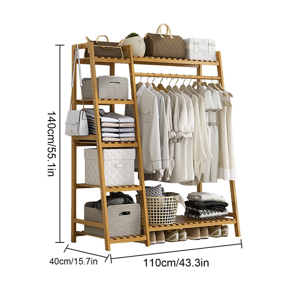 Floor Garment Rack Home Standing Clothes Shelf with Multi Layers Multi-Function Laundry Organizing Rack for Living Room Bedroom
