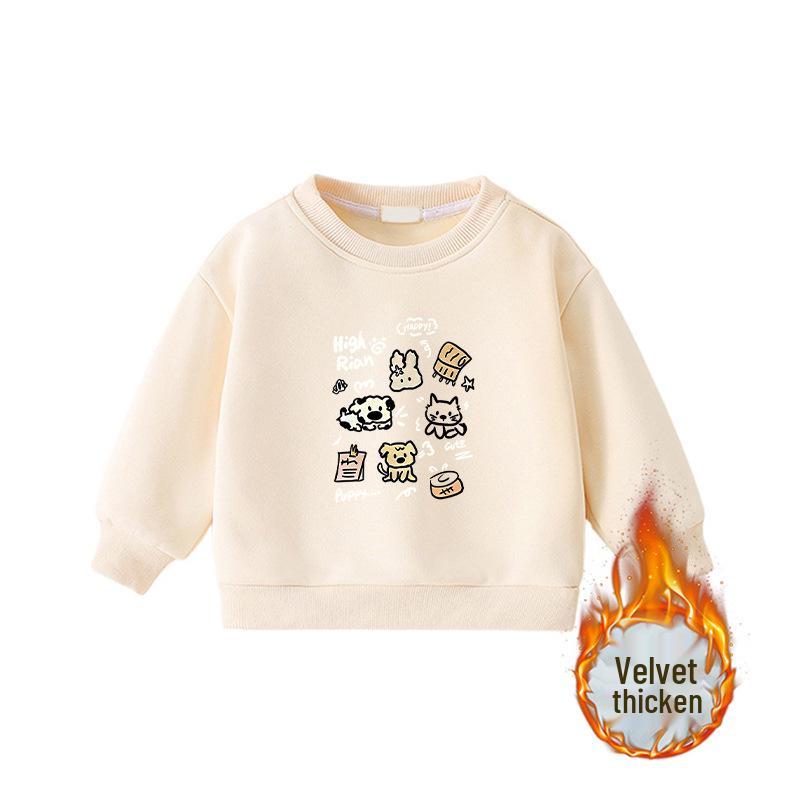 Child's Warm Cartoon Sweatshirt: Velvet, Thick, Long-Sleeve, Winter-Ready, Korean Casual Style—No Hood