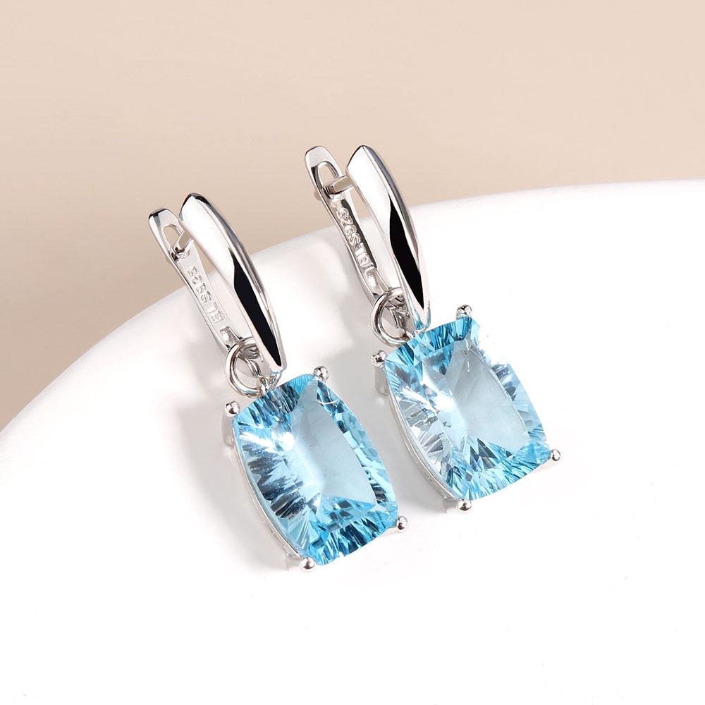 Real Sky Blue Topaz Earrings Special Cut Natural Gemstone Fine Jewelry for Women Earring 925 Sterling Silver