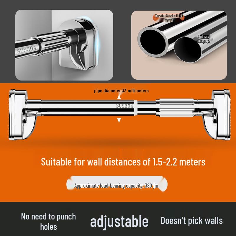 Retractable No-Drill Balcony Clothes Drying Rod, 304 Stainless Steel Hanger for Home Use
