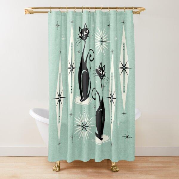 Mid Century Meow Shower Curtain Retro Atomic Cats Shower Curtain Kitty Animal Vintage Bathroom Decor Fabric Curtain With Hooks