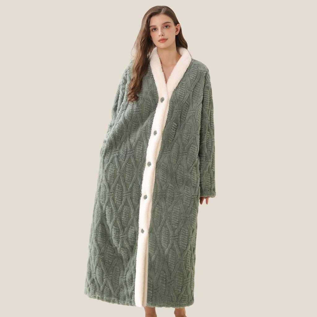 Men's Plush Bathrobe Button Up Long Housecoat Winter Warm SPA Fleece Duster Robe with Pocket Flannel Full Length Loose Fit Nightgown Sleepwear for Men