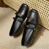 French Thick-heeled Camellia Shallow-mouth Shoes for Women, Spring Retro Mary Jane Leather Shoes
