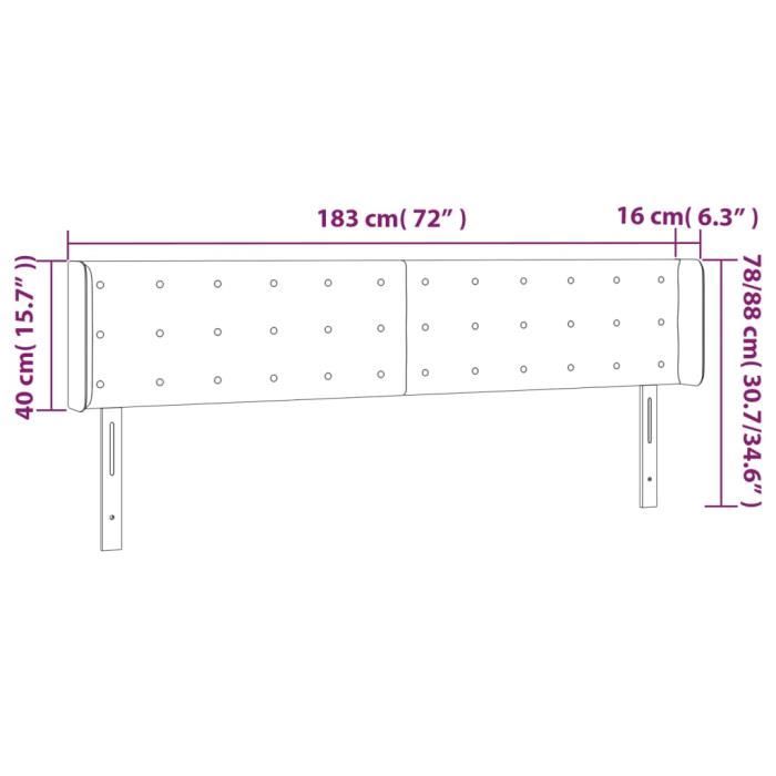 3123686 vidaXL Tête de lit à LED Noir 183x16x78-88 cm Tissu