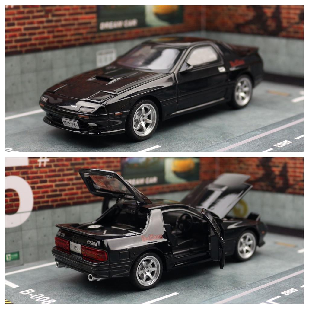 1/32 Mazda RX7 Initial D Miniature Diecast RX-7 Toy Car Model Sound & Light Doors Openable Collection Gift for Children Boy Kid